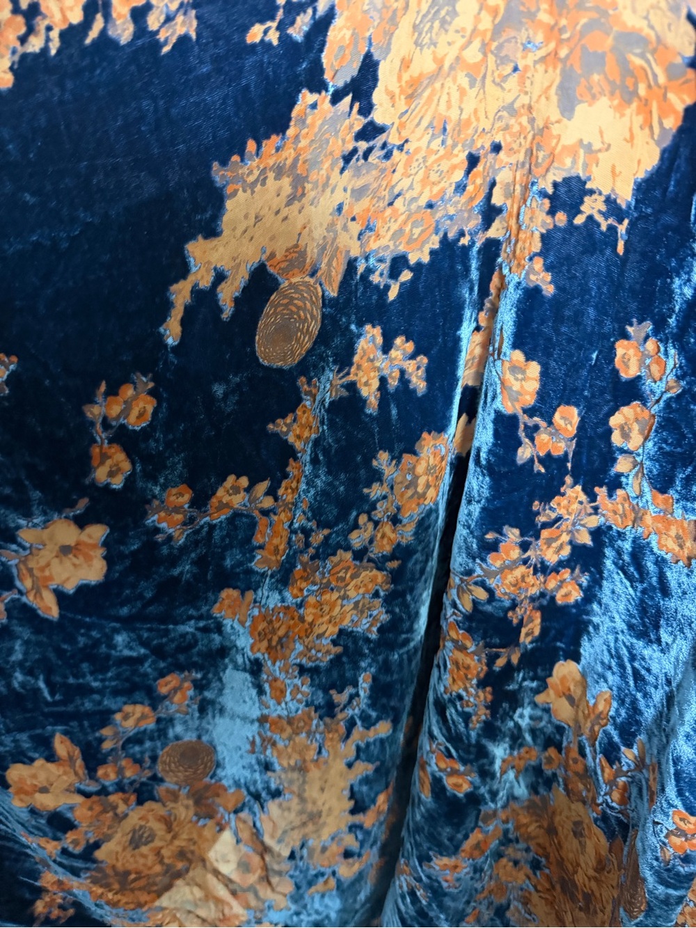 Navy Velvet Burnout Floral Kimono with Orange Blossom Print OS - Picture 6 of 6